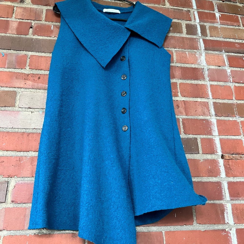 Cut Loose Teal Asymmetrical Wool Button-up Tunic Vest